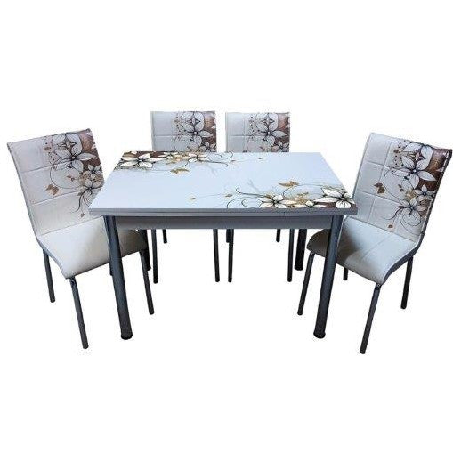 Set Masa Extensibila cu 4 scaune Cristal, Crem, 110/170 x 70 cm
