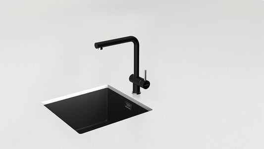 Baterie bucatarie Schock Epos Cristalite Nero, aspect granit, cartus ceramic, negru