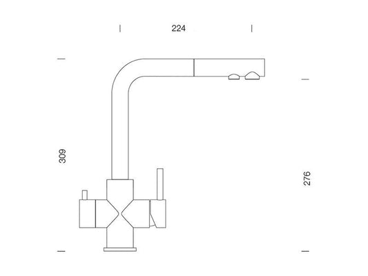 Baterie bucatarie Schock Vitus Inox Periat cu dus extractibil, 3 cai, cartus ceramic