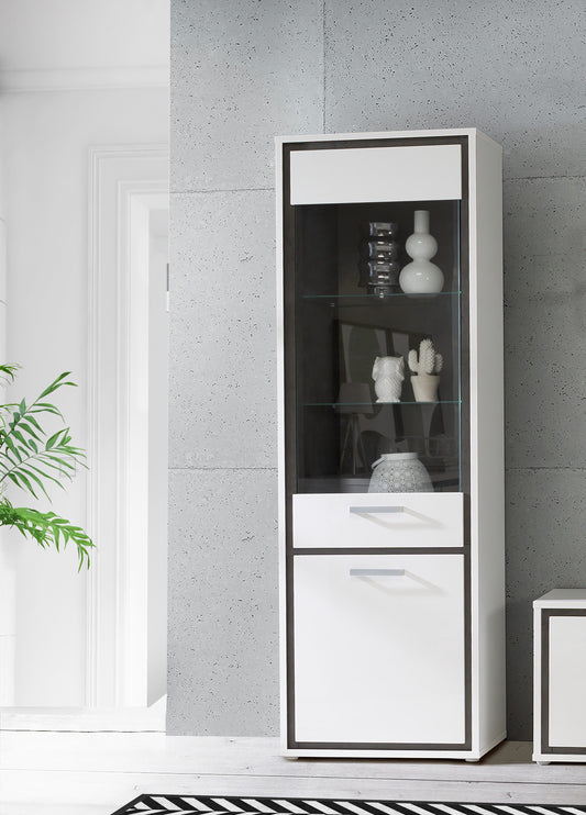 Vitrina Cu 2 Usi Inalta Rigmor, Alb Si Gri Argintiu, 64.4 Cm