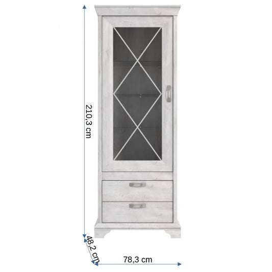 Vitrina Cu 1 Usa Si 2 Sertare Kashmir, Alb Antichizat, 78.5 Cm
