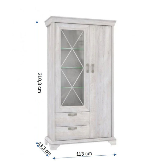 Vitrina Cu 2 Usi Si 2 Sertare Kashmir, Alb Antichizat, 113 Cm