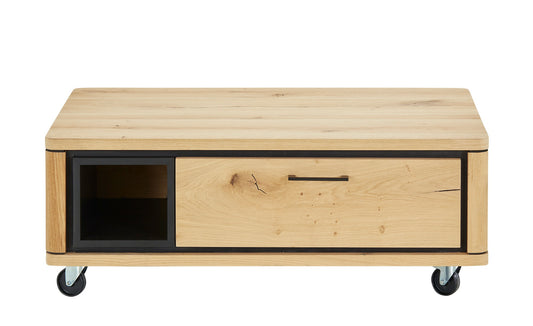 Masa Cafea Tulsa Smoked Oak, Furnir Din Lemn Masiv, 110 Cm