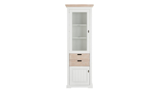 Vitrina Porto Stanga Cu 2 Usi Si 2 Sertare Alb Si Natur, 67.5 Cm