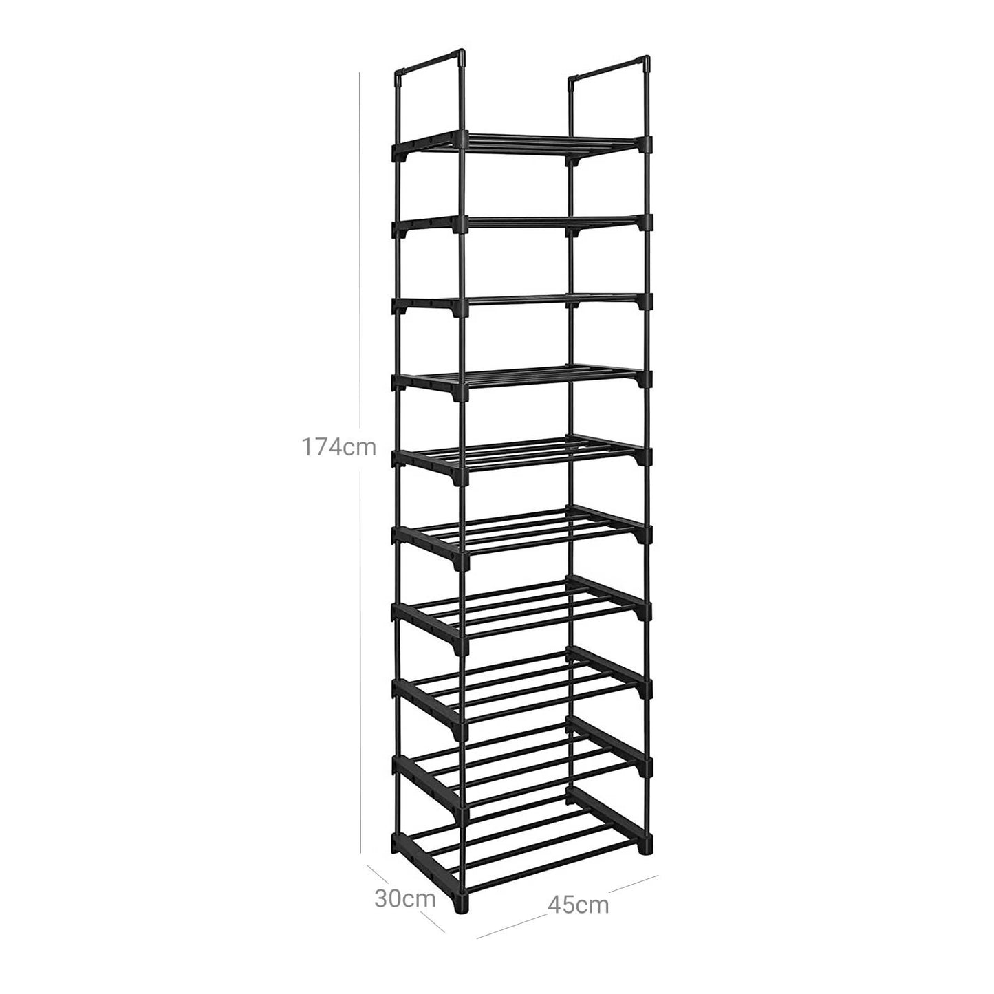 Organizator De Pantofi Cu 10 Niveluri, Negru, 45 x 30 x 174 Cm