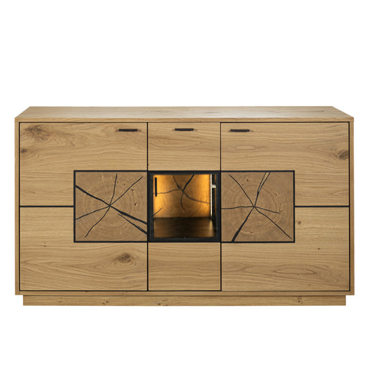 Bufet Urbano Oak Cu 3 Usi Si 1 Sertar, Stejar Rustic Si Negru, 140 Cm