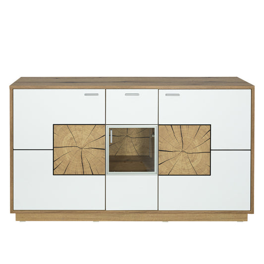 Bufet Urbano White Cu 3 Usi Si 1 Sertar Alb Si Natur, 140 Cm