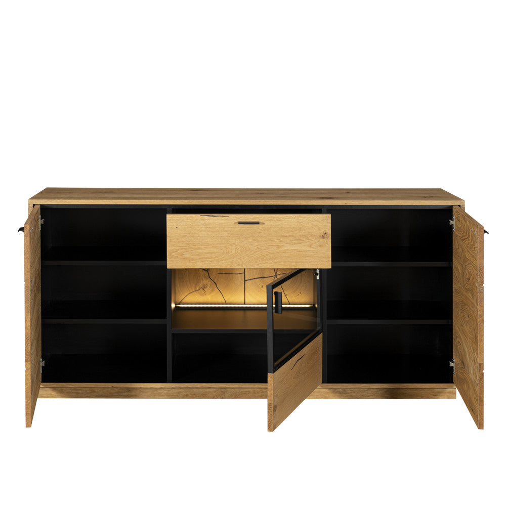 Bufet Urbano Oak Cu 3 Usi Si 1 Sertar, Stejar Rustic Si Negru, 170 Cm