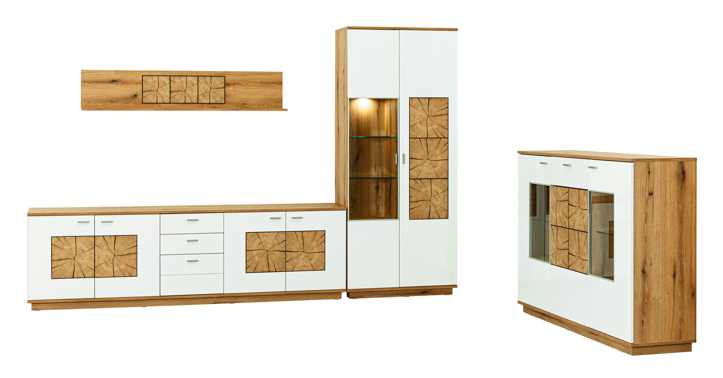 Vitrina Dakota White Cu 2 Usi Alb Si Natur, 85 Cm