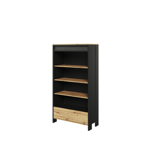 Biblioteca Dot Cu Led Cu 1 Sertar, Negru Si Stejar Artizanal, 72.1 Cm