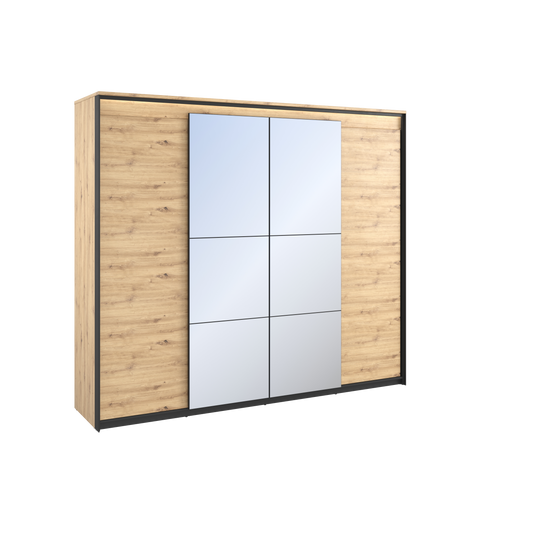Dulap Vant Cu Led, Cu 4 Usi, Stejar Artizan Si Negru, 250 Cm