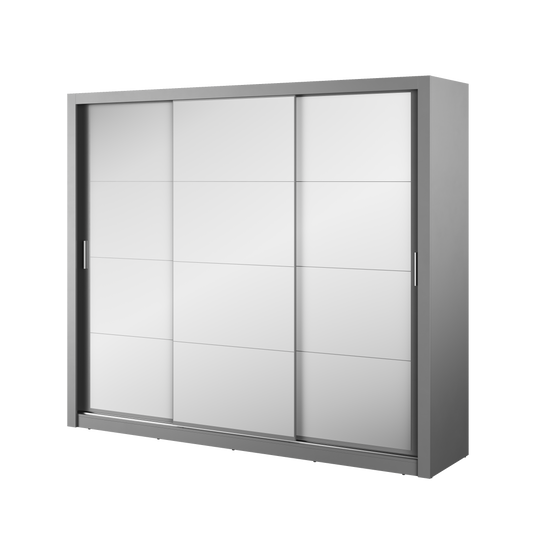 Dulap 3 Usi Glisante Thea, Gri, 250 Cm