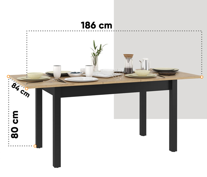 Masa Extensibila Vant Artisan Oak Si Black, 146/186 X 80 X 84 Cm