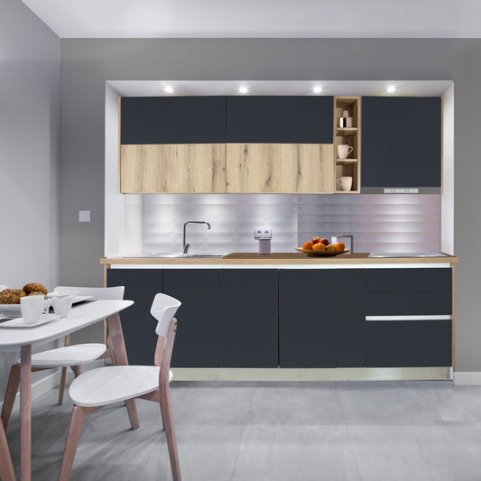 Bucatarie Evo Gri Antracit Si Natur, Front Mdf Lucios, 247.6 X 223 X 60 Cm
