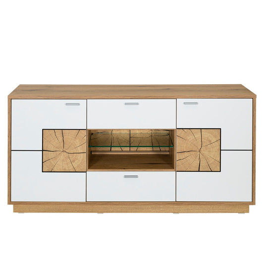 Comoda Tv Urbano White Cu 2 Usi, 2 Sertare Si 1 Nisa Alb Si Natur, 140 Cm