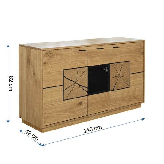 Bufet Urbano Oak Cu 3 Usi Si 1 Sertar, Stejar Rustic Si Negru, 140 Cm