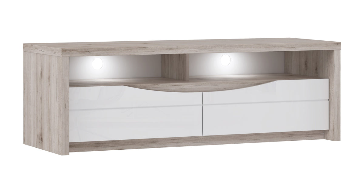 Comoda Tv Sentire Stejar Nisipiu Si Alb Lucios, 147.7 Cm