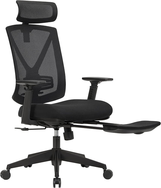 Scaun De Birou Ergonomic Cu Suport Pentru Picioare, Tetiera Si Cotiera Reglabile, Reglare Inaltime, Negru
