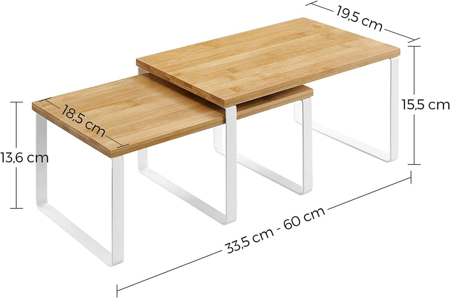 Set De 2 Organizatoare Extensibile Pentru Rafturi Dulap, Alb Si Natur, 29.7 Cm