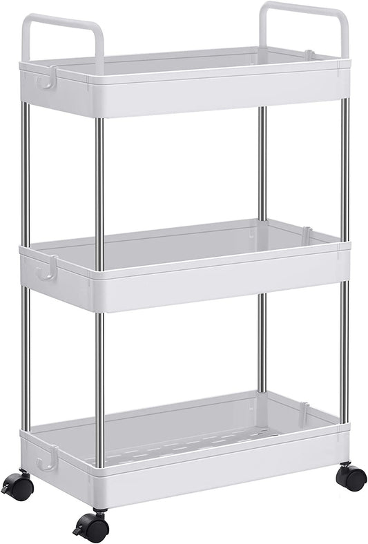 Carucior De Depozitare Pe Roti, Cu Manere, Cu 3 Niveluri, Alb, 40 Cm