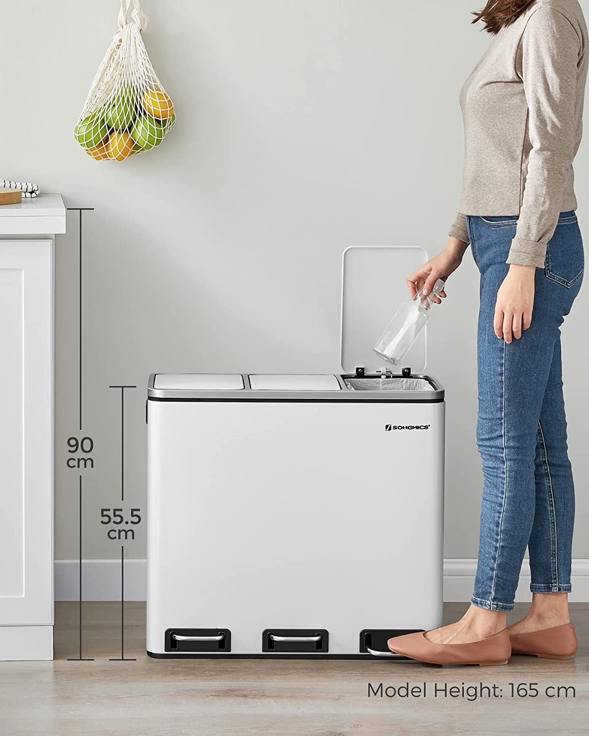 Sistem De Separare A Deseurilor, Inchidere Soft, Cu Pedale, Alb, 61 Cm