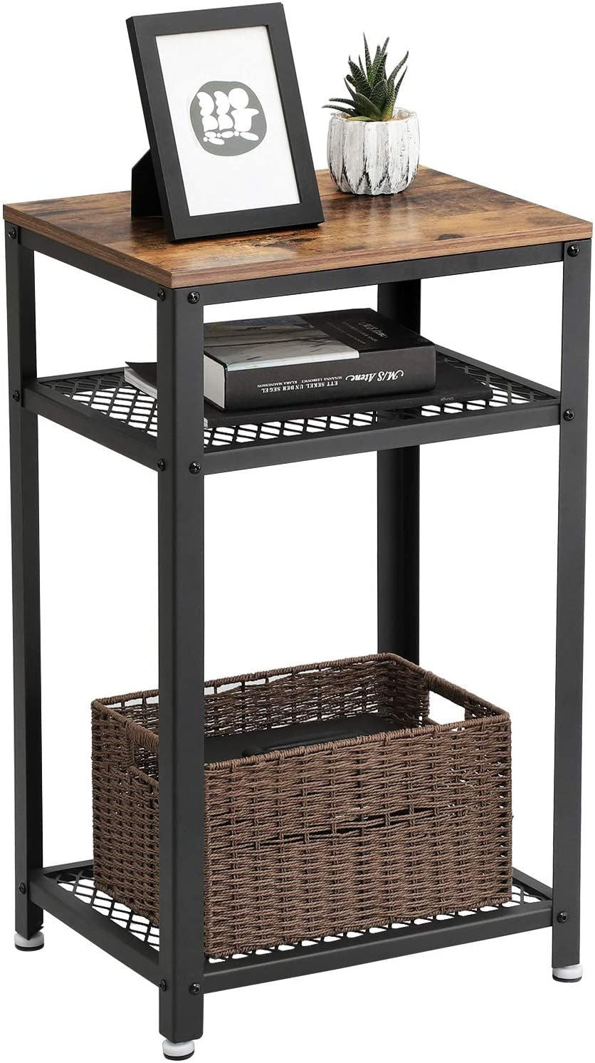 Masuta Cu 2 Rafturi, Maro Rustic Si Negru, 45 Cm