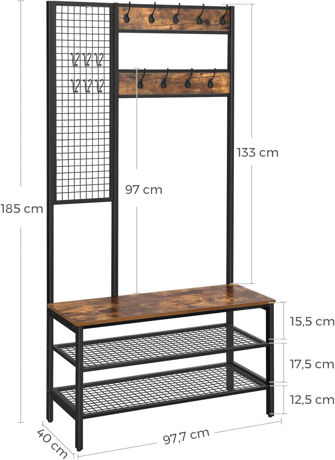 Suport De Haine Cu Banca, Maro Închis, 97.7 Cm