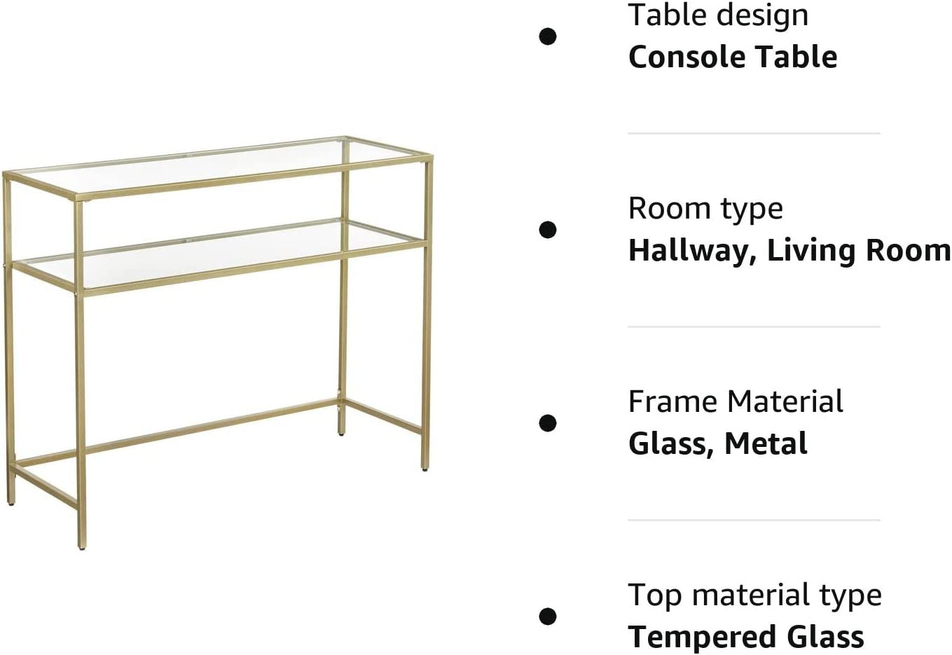 Consola Cu 2 Rafturi, Picioare Reglabile, Auriu, 100 Cm