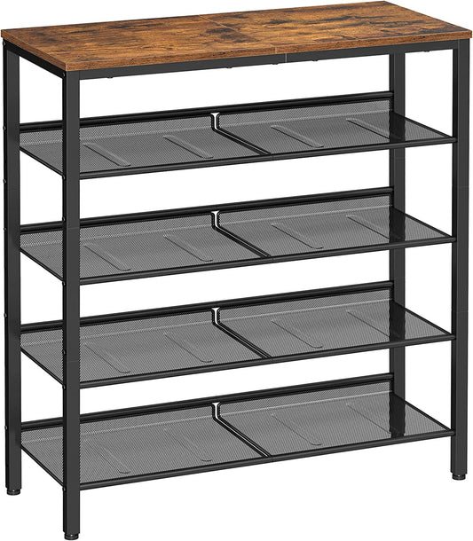 Suport Pentru Pantofi Cu 5 Niveluri, Cu Rafturi Reglabile, Maro Vintage Si Negru, 75 Cm