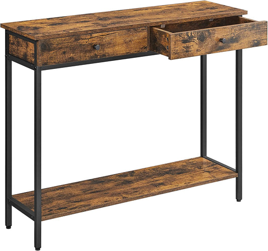 Consola Cu 2 Sertare, Vintage Maro Si Negru, 100 X 30 Cm