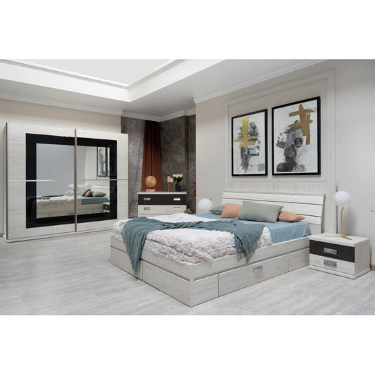 Set Mobila Dormitor Vanity Cu Pat 160 X 200 Cm, Dulap si 2 Noptiere