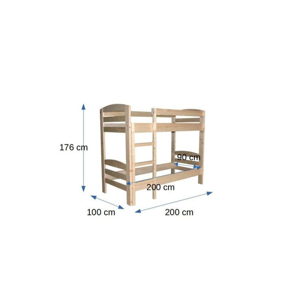 Pat Etajat Lacuit Ramona, Dimensiune Saltea 90 x 200 Cm, Lemn Masiv, Natur