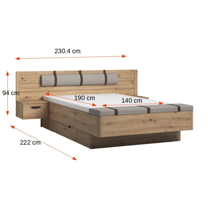 Pat cu 2 Noptiere Prestige, Dimensiune Saltea 140 x 190 cm