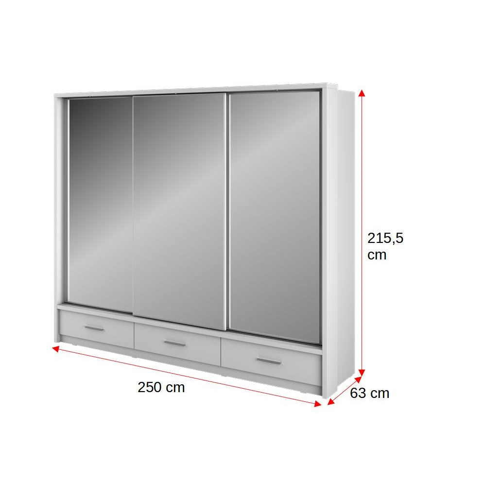 Dulap Martin Cu Iluminare Cu 3 Usi Si 3 Sertare, Alb, 250 Cm