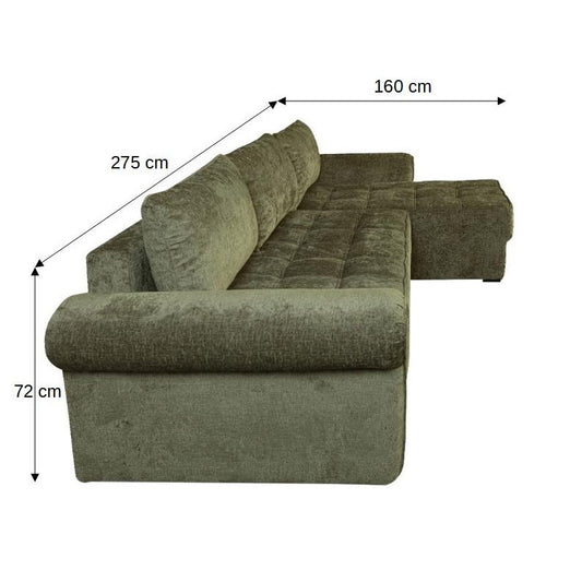 Coltar Extensibil Dreapta Venezia, 5 Locuri, Lada Depozitare, Verde, 275 Cm