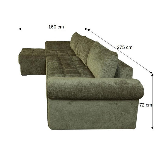 Coltar Extensibil Stanga Venezia, 5 Locuri, Lada Depozitare, Verde, 275 Cm