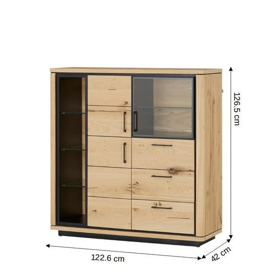 Comoda Bar Tulsa Stejar Afumat, Furnir Din Lemn Masiv, 122.6 Cm