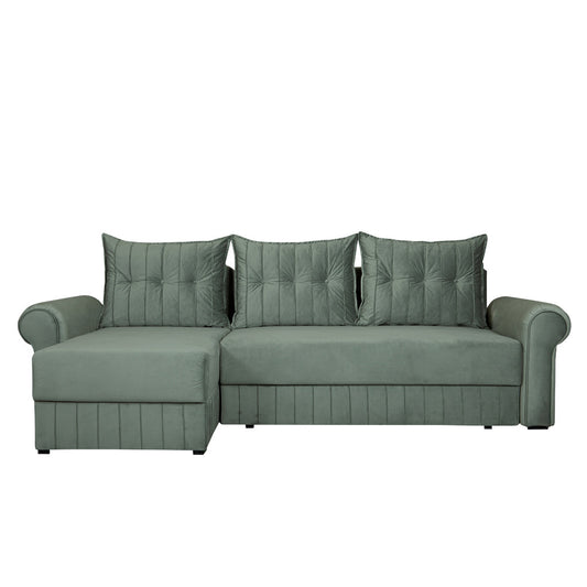 coltar-extensibil-chic-5-locuri-273-cm verde stanga cu lada #variant:verde #variant:stanga #variant:cu-lada #white