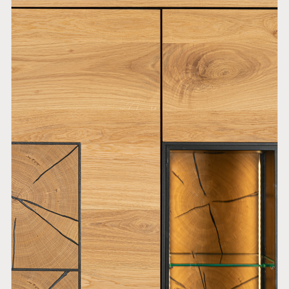 Vitrina Urbano Oak Cu 2 Usi, Stejar Rustic Si Negru, 85 Cm