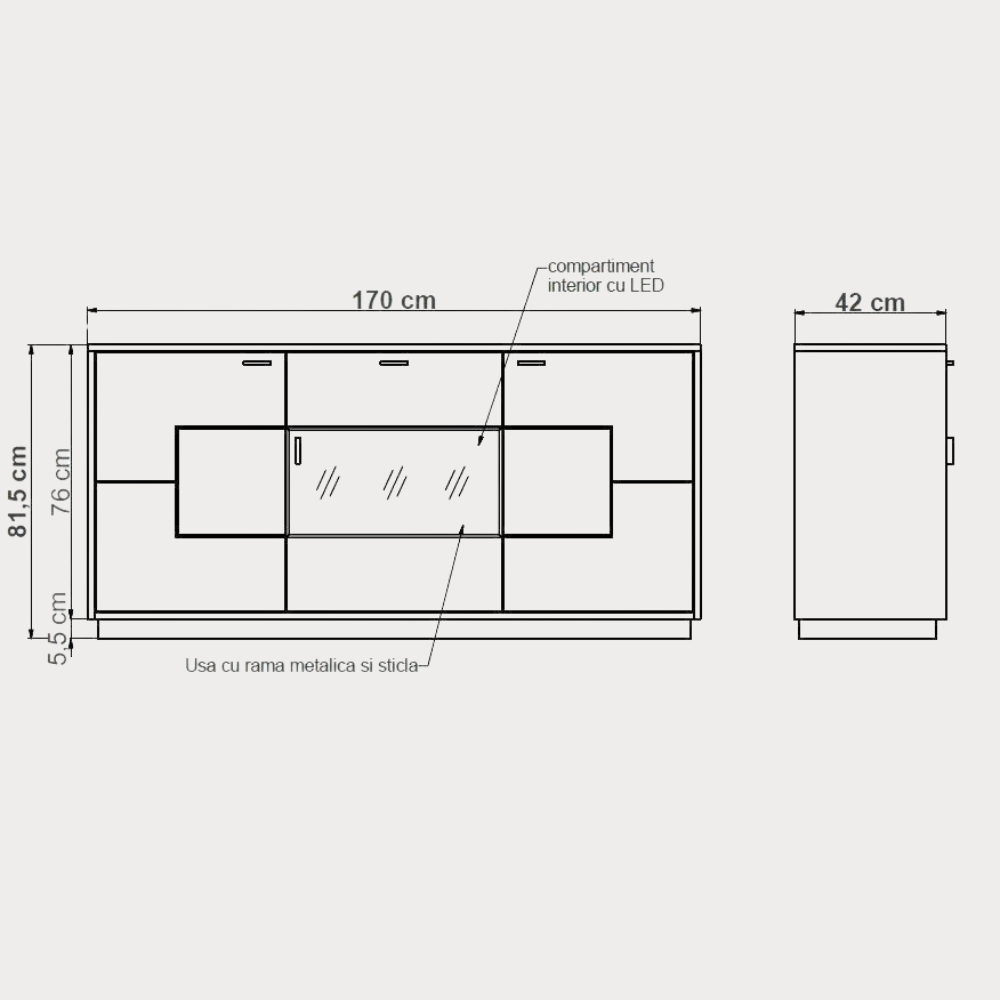 Bufet Urbano Oak Cu 3 Usi Si 1 Sertar, Stejar Rustic Si Negru, 170 Cm