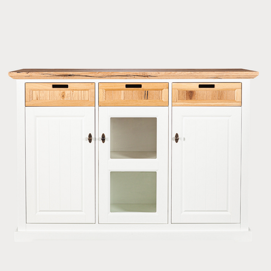 Comoda Bar Tivoli Cu 3 Usi Si 3 Sertare Alb Si Natur, 150 Cm