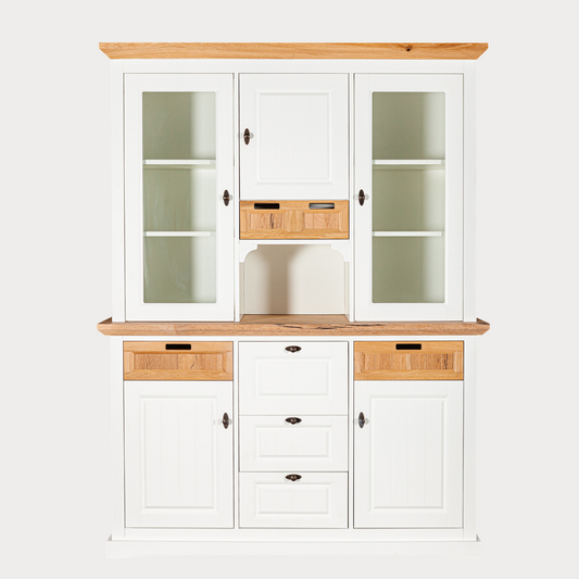 Bufet Cu Vitrina Tivoli Alb Si Natur, 150 Cm