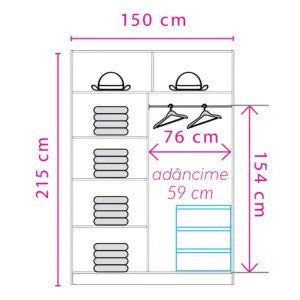 Dulap Anderssen Cu 2 Usi Culisante, Oglinda 150 Cm
