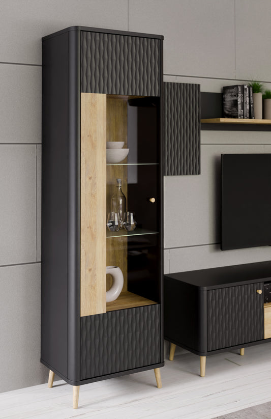 Vitrina Inalta Cu 1 Usa Flexytone, Stejar Mauvella Si Negru Mat, 58.6 Cm