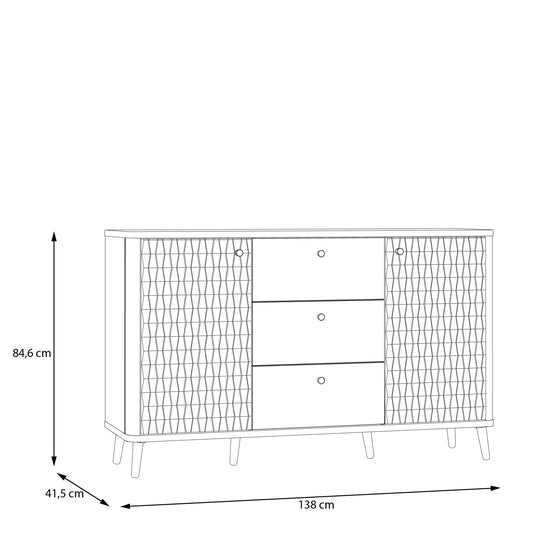 Bufet Cu 2 Usi Si 3 Sertare Flexytone, Stejar Mauvella Si Negru Mat, 138 Cm