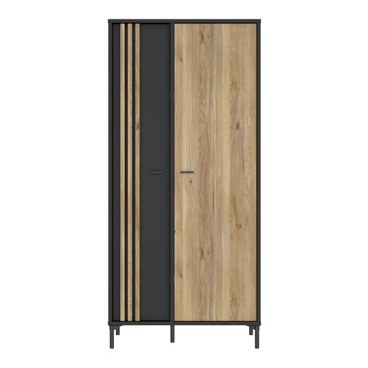 Dulap Cu 2 Usi Jeremix, Stejar Mauvella Si Negru Mat, 92 Cm