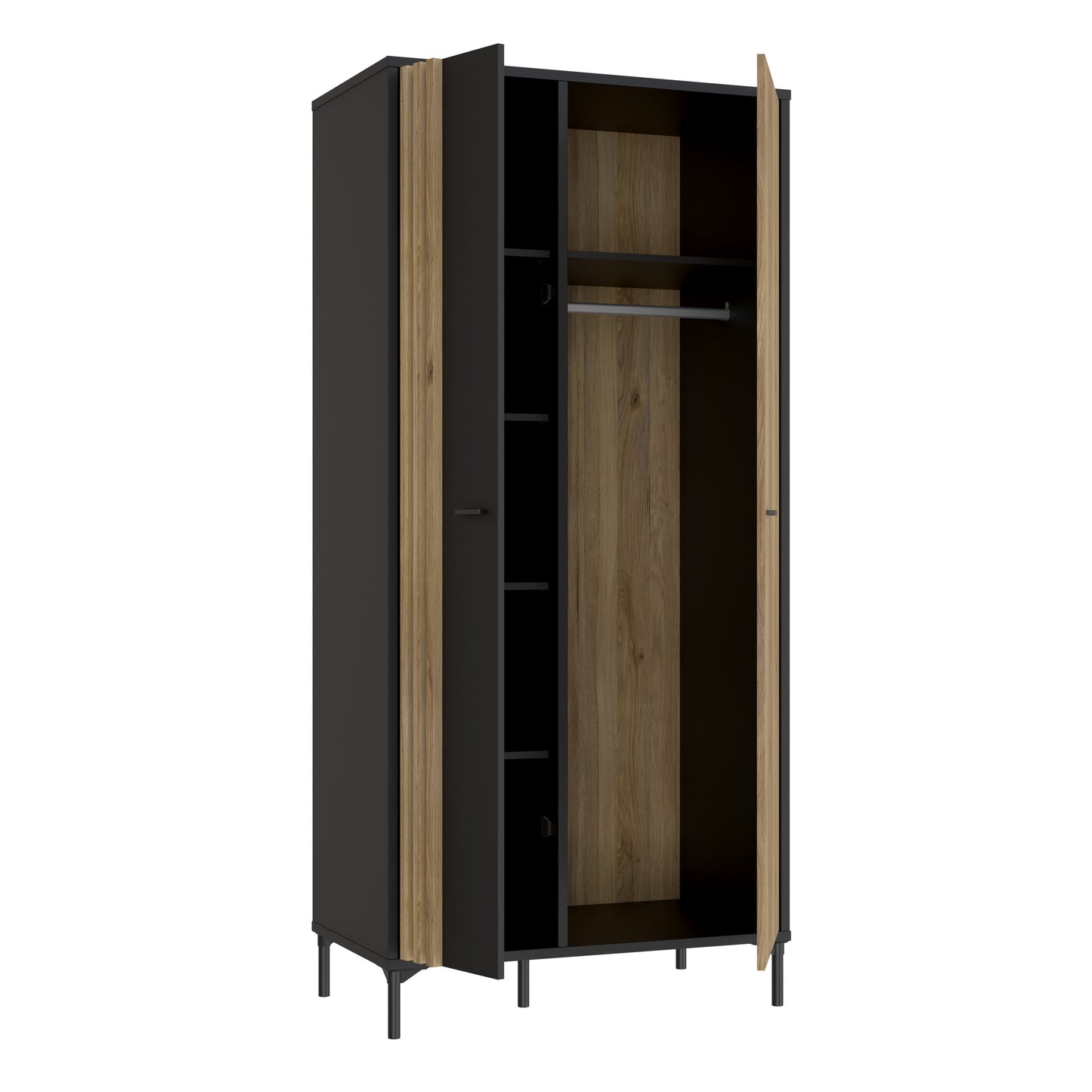 Dulap Cu 2 Usi Jeremix, Stejar Mauvella Si Negru Mat, 92 Cm