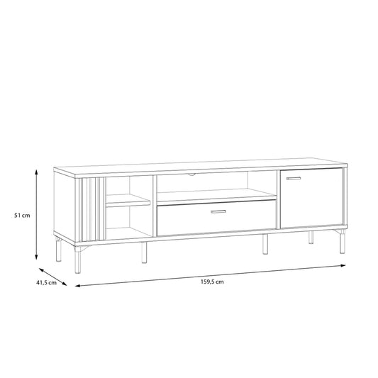 Comoda TV 1 Sertar Si 1 Usa Jeremix, Stejar Mauvella Si Negru Mat, 159.5 Cm