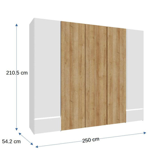 Dulap Cu 5 Usi Si 2 Sertare Stejar Riviera Si Alb Super Lucios Longbeach, 250 Cm