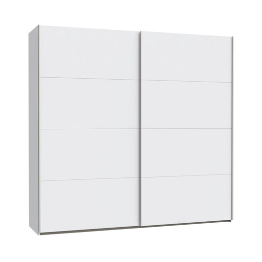 Set Dormitor Praktic, Alb Mat, Dulap 220 Cm, 2 Noptiere Si Pat Cu Dimensiune Saltea 180 x 200 Cm